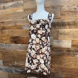 Abercrombie and Fitch Linen-Blend Wide Strap Brown Floral Shift Dress NWT SZ MT